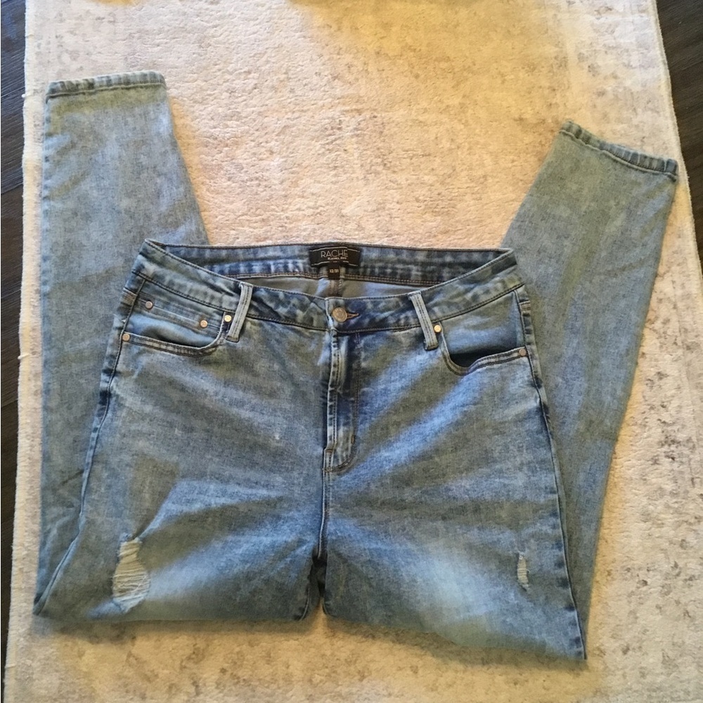 RACHEL Rachel Roy Light Blue Distressed Straight Leg Jeans Size 12